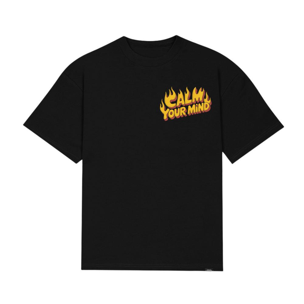 Calm Your Mind Retro Flame Text Design T-Shirt
