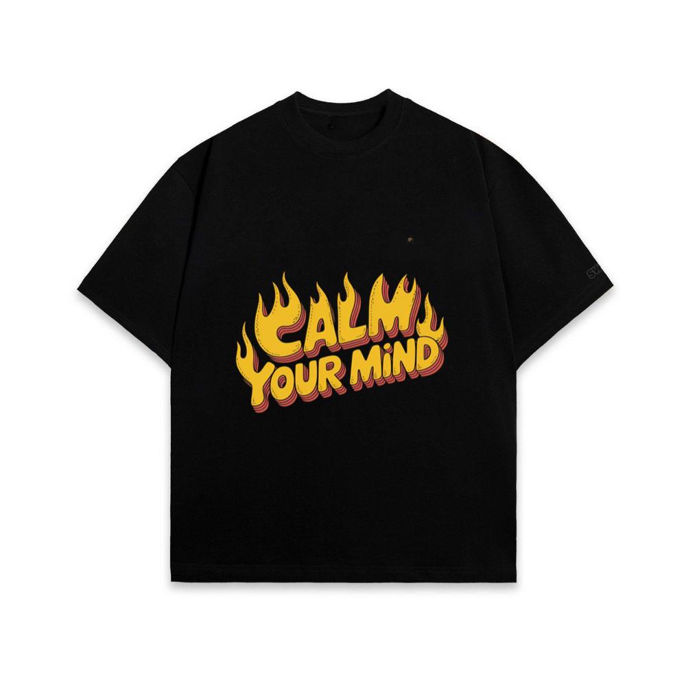 Calm Your Mind Retro Flame Text Design T-Shirt