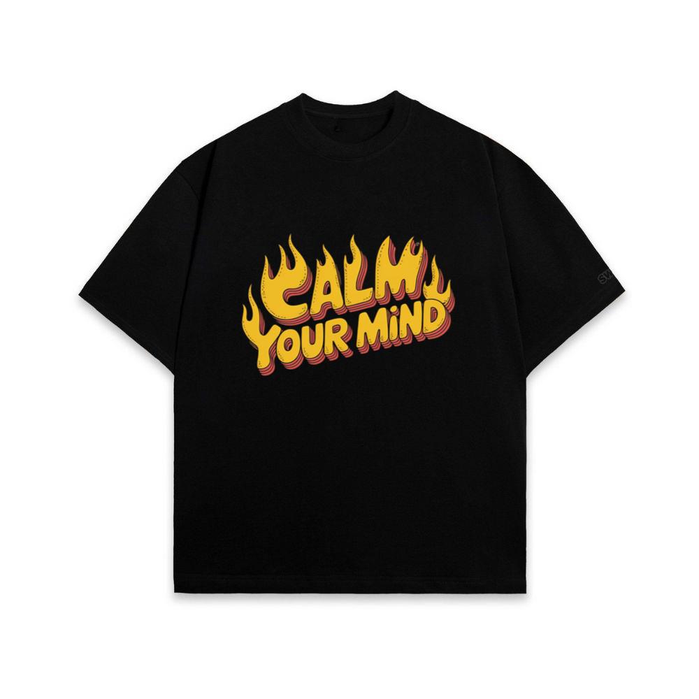 Calm Your Mind Retro Flame Text Design T-Shirt