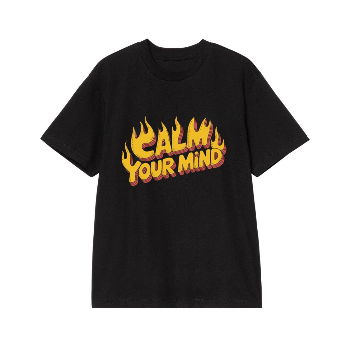 Calm Your Mind Retro Flame Text Design T-Shirt