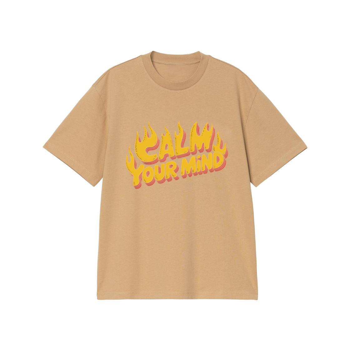 Calm Your Mind Retro Flame Text Design T-Shirt - Image 3