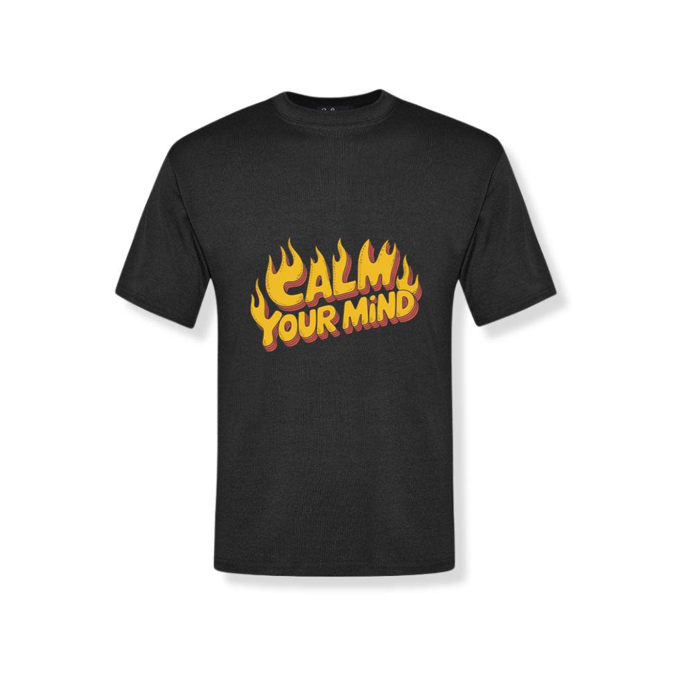 Calm Your Mind Retro Flame Text Design T-Shirt