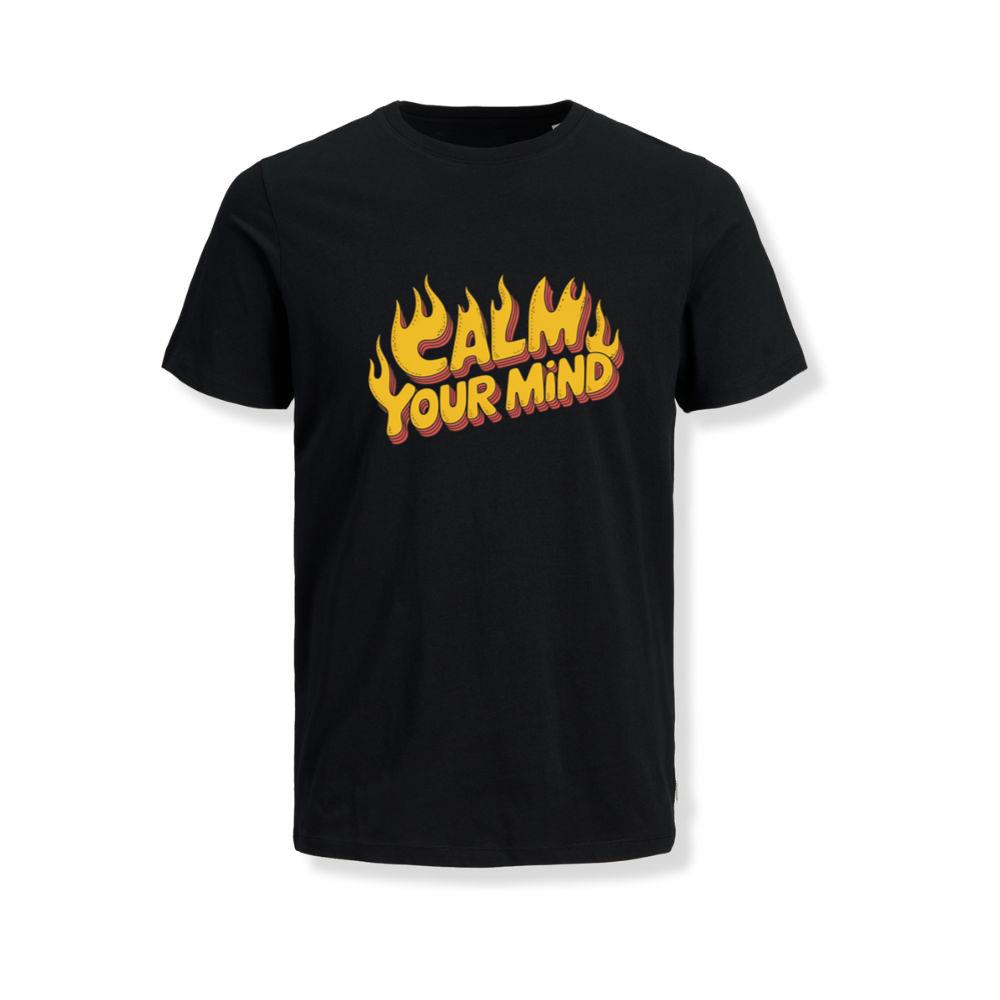 Calm Your Mind Retro Flame Text Design T-Shirt