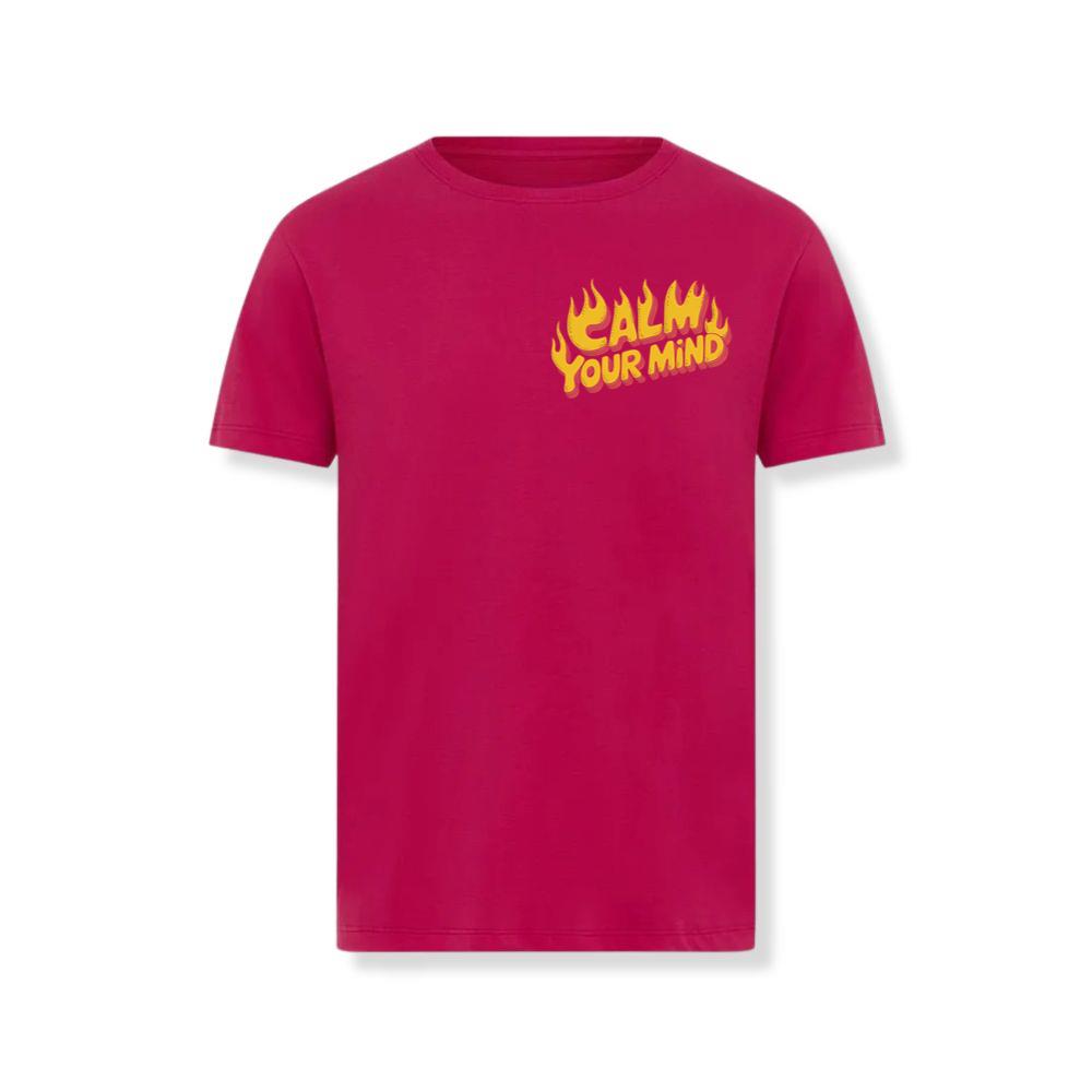 Calm Your Mind Retro Flame Text Design T-Shirt - Image 3