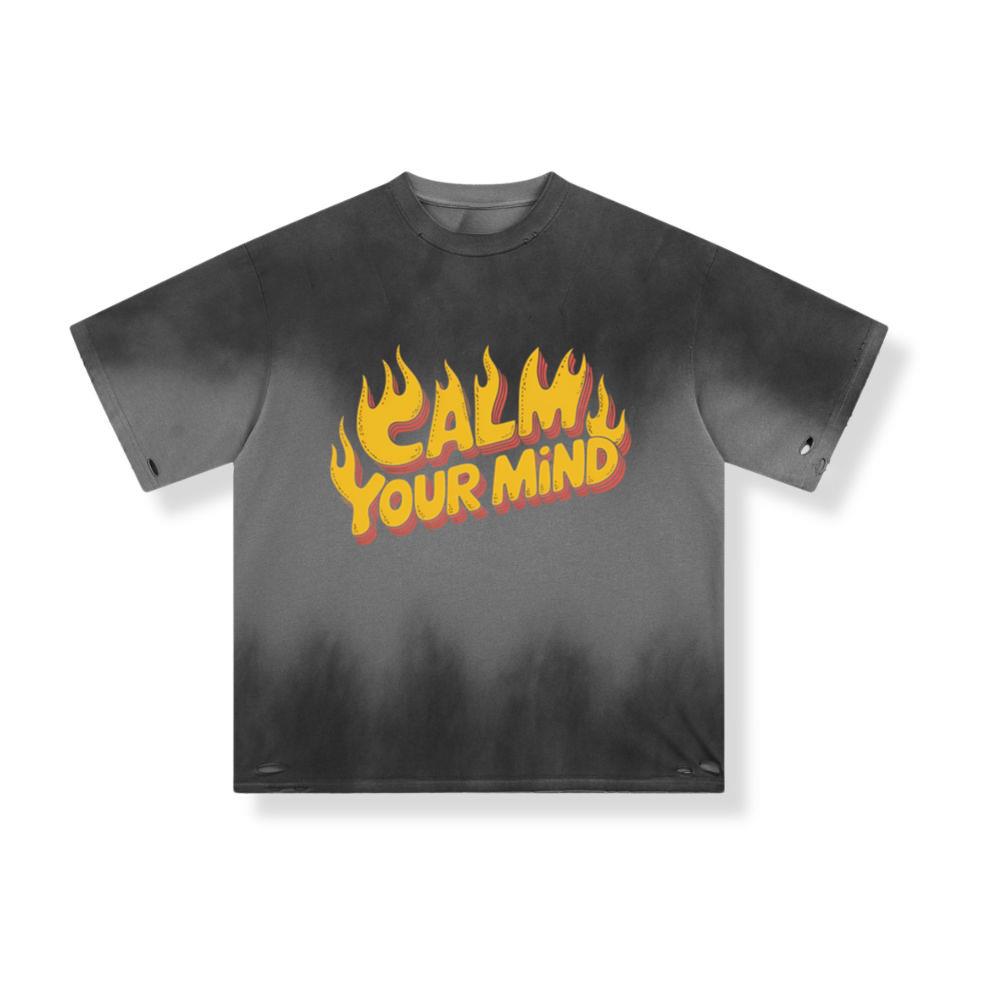 Calm Your Mind Retro Flame Text Design T-Shirt