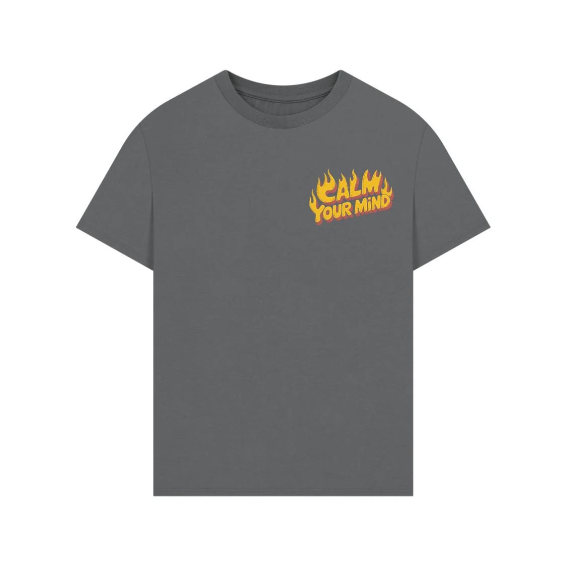 Calm Your Mind Retro Flame Text Design T-Shirts