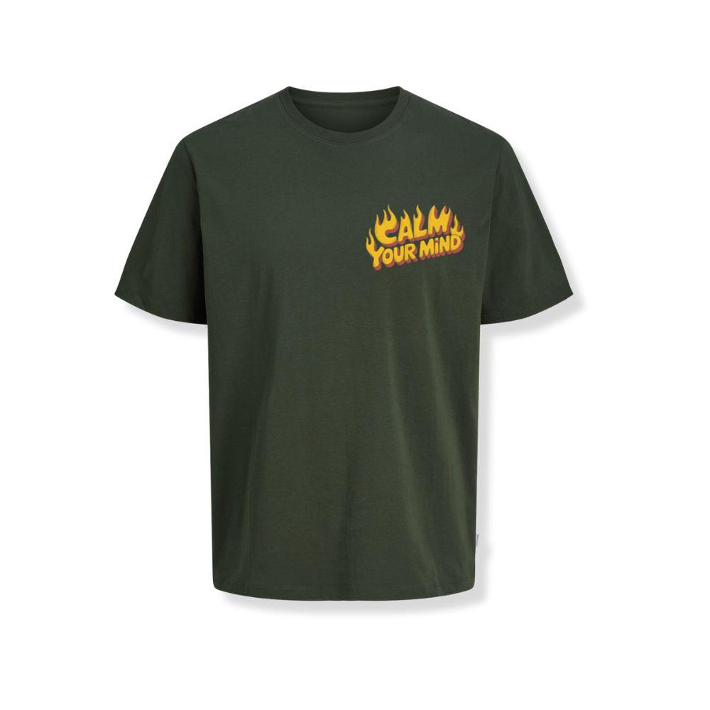 Calm Your Mind Retro Flame Text Design T-Shirts