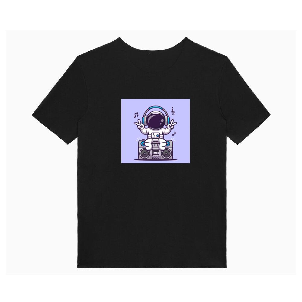 Cartoon Astronaut with Boombox Illustration T-Shirts