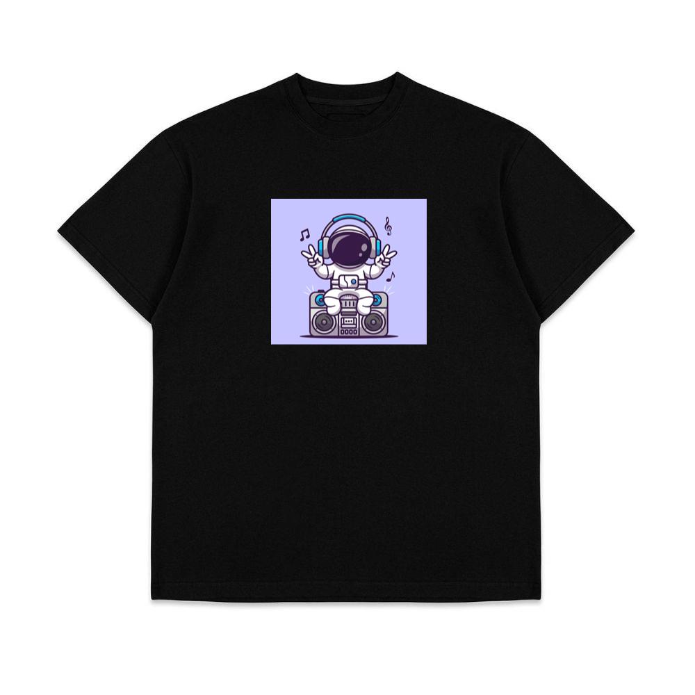 Cartoon Astronaut with Boombox Illustration T-Shirts