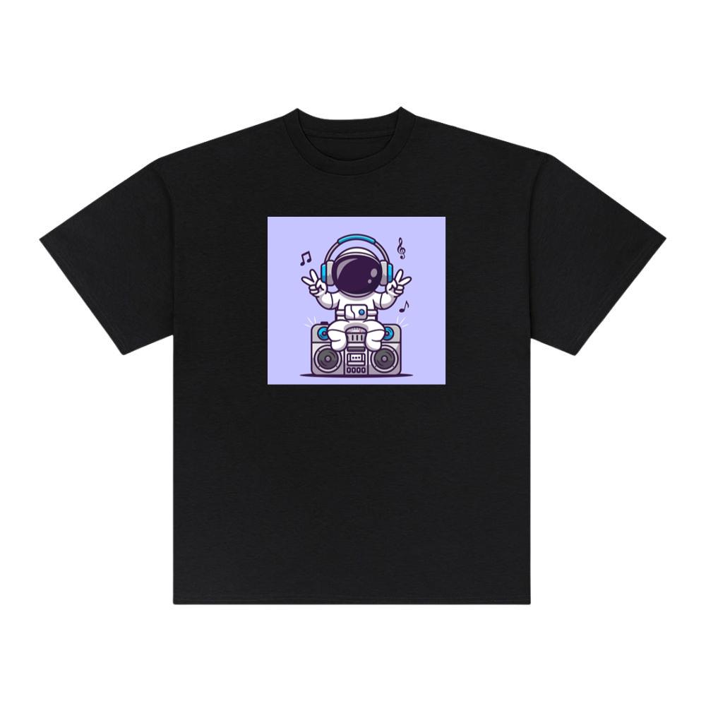 Cartoon Astronaut with Boombox Illustration T-Shirts