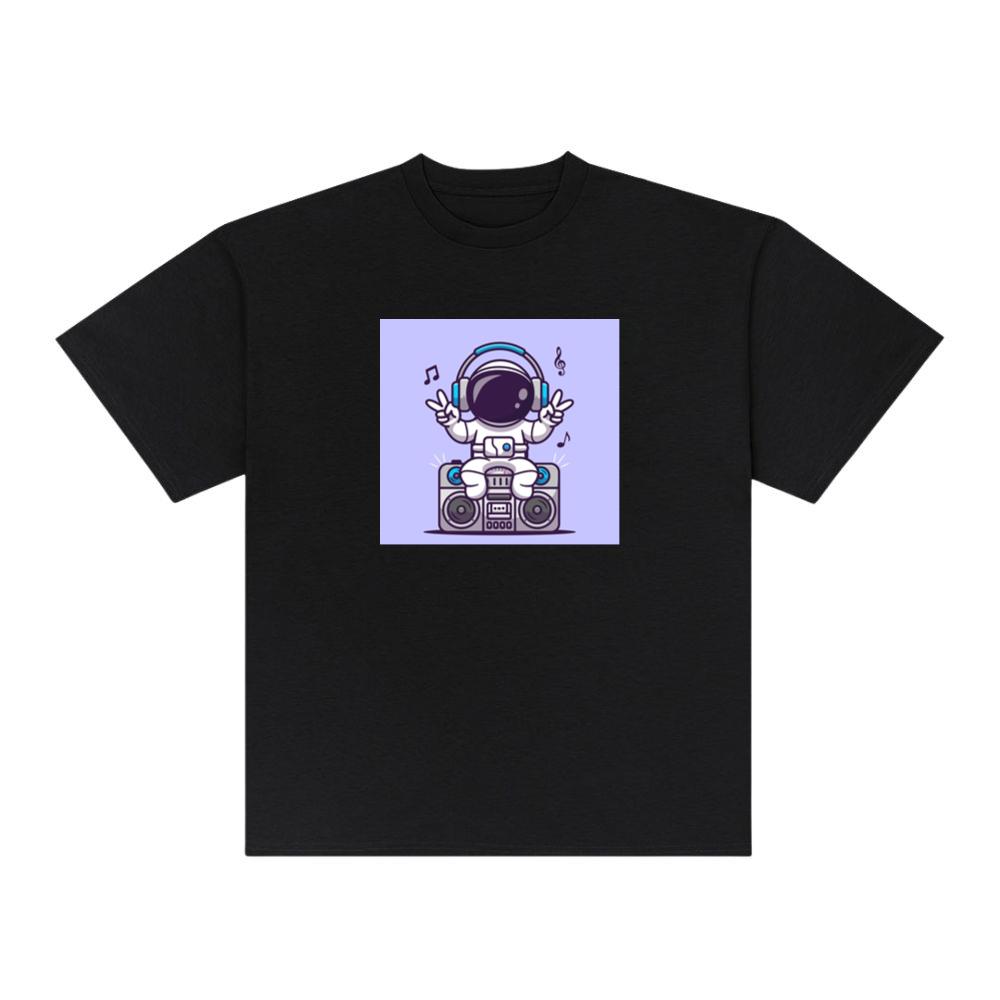 Cartoon Astronaut with Boombox Illustration T-Shirts