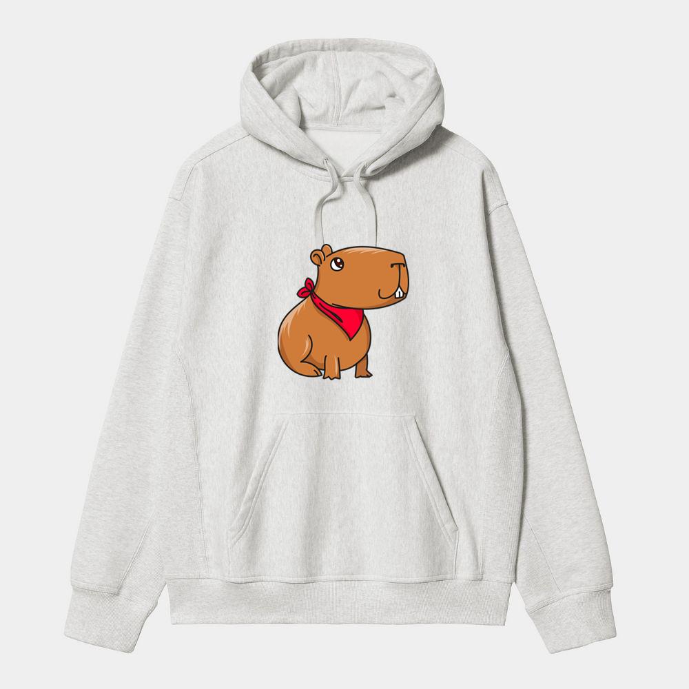 Cartoon Capybara Wearing Red Bandana Hoodie