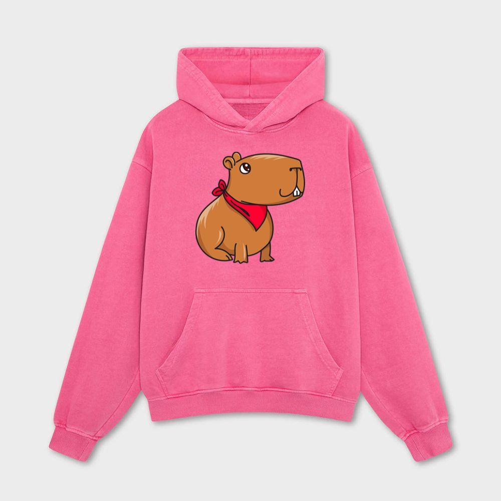 Cartoon Capybara Wearing Red Bandana Hoodies