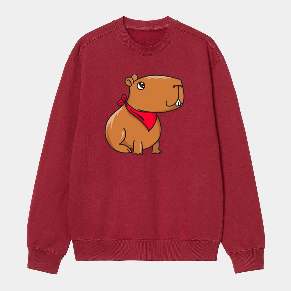 Cartoon Capybara Wearing Red Bandana Sweatshirt