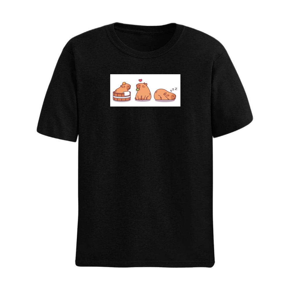 Cartoon Capybaras with Orange, Heart, and ZZZ T-Shirts
