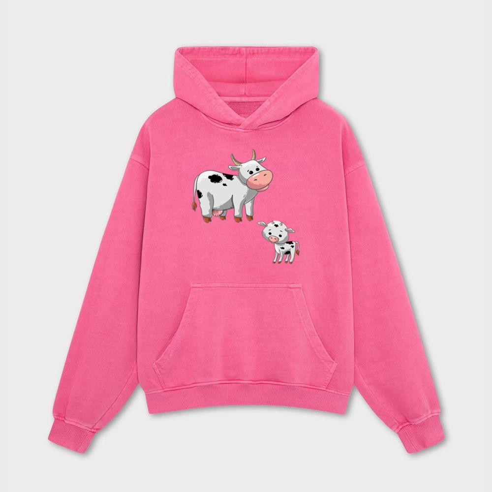 Cartoon Cow With Calf Hoodies