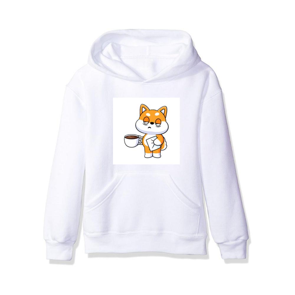 Cartoon Shiba with Coffee and Letter Hoodies
