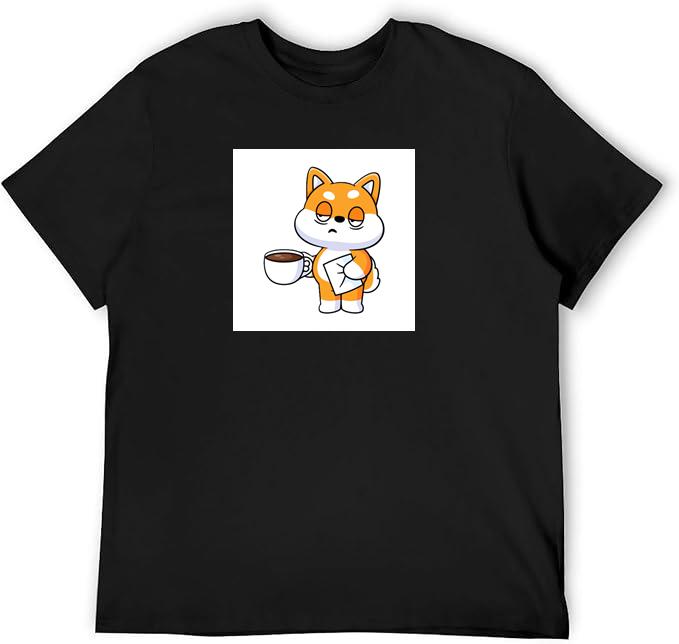 Cartoon Shiba with Coffee and Letter T-Shirts