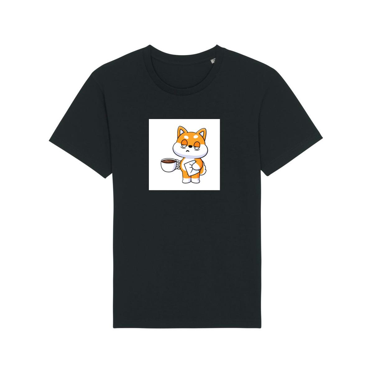 Cartoon Shiba with Coffee and Letter T-Shirts