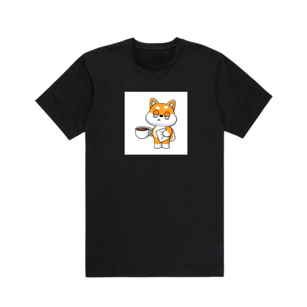 Cartoon Shiba with Coffee and Letter T-Shirts