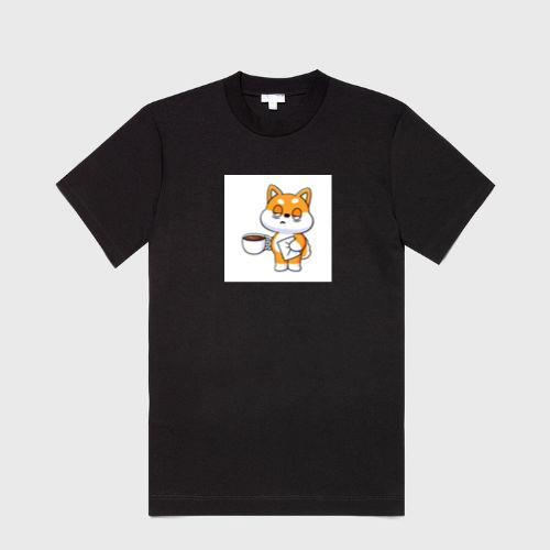 Cartoon Shiba with Coffee and Letter T-Shirts
