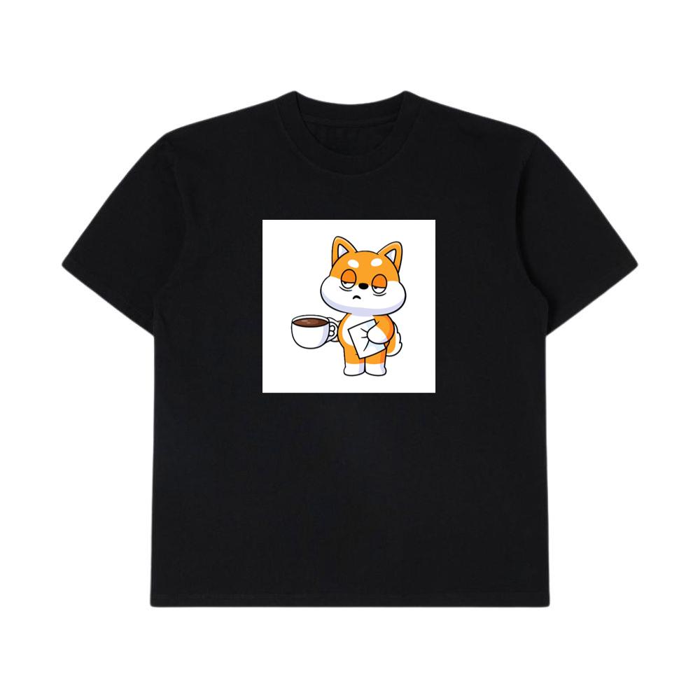 Cartoon Shiba with Coffee and Letter T-Shirts