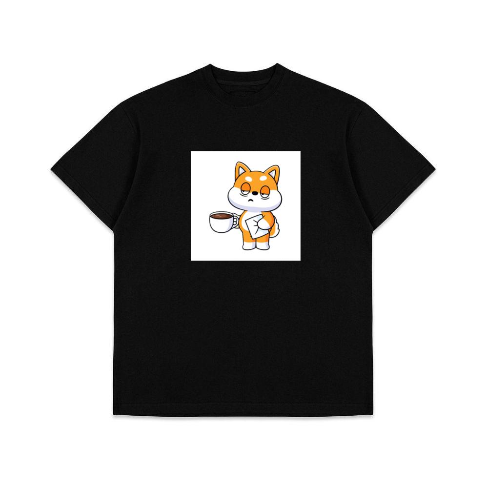 Cartoon Shiba with Coffee and Letter T-Shirts