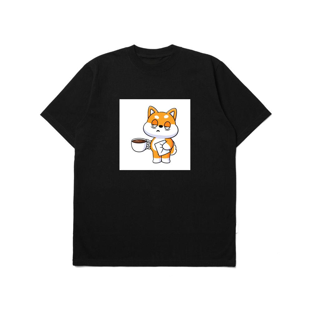 Cartoon Shiba with Coffee and Letter T-Shirts