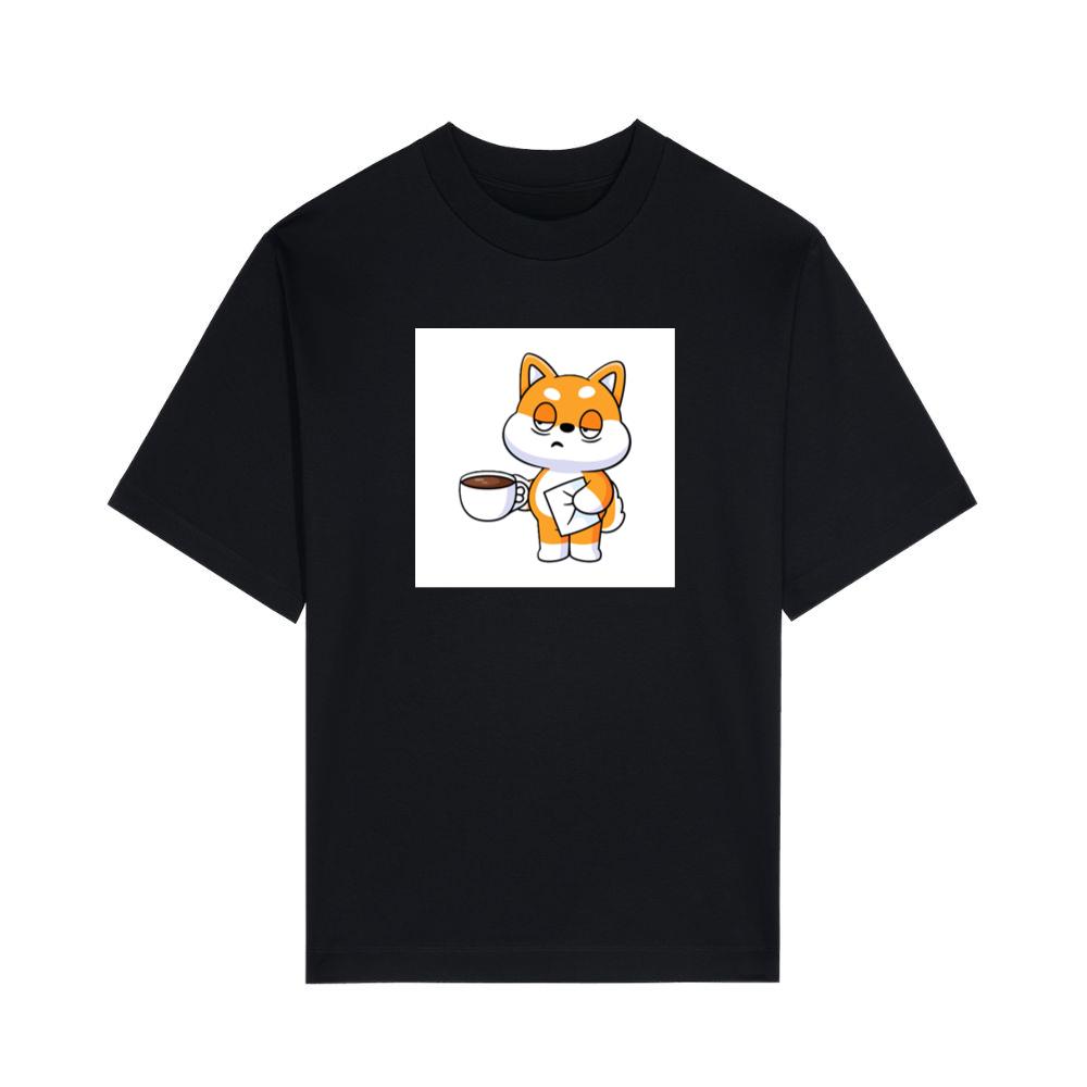 Cartoon Shiba with Coffee and Letter T-Shirts