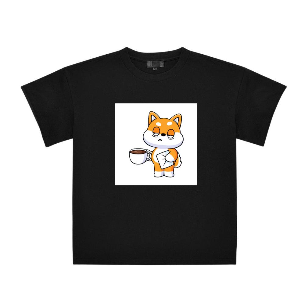 Cartoon Shiba with Coffee and Letter T-Shirts
