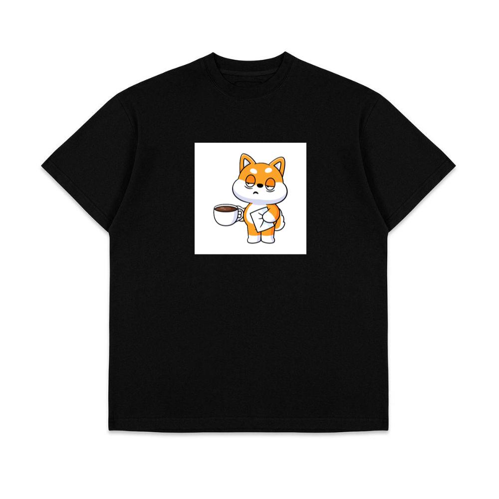 Cartoon Shiba with Coffee and Letter T-Shirts