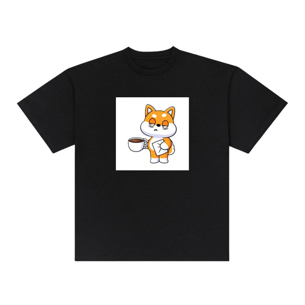 Cartoon Shiba with Coffee and Letter T-Shirts