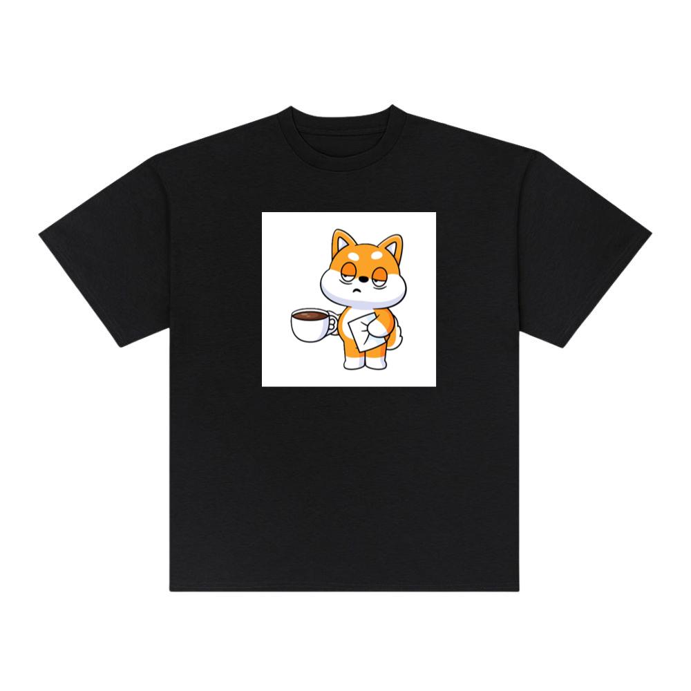 Cartoon Shiba with Coffee and Letter T-Shirts