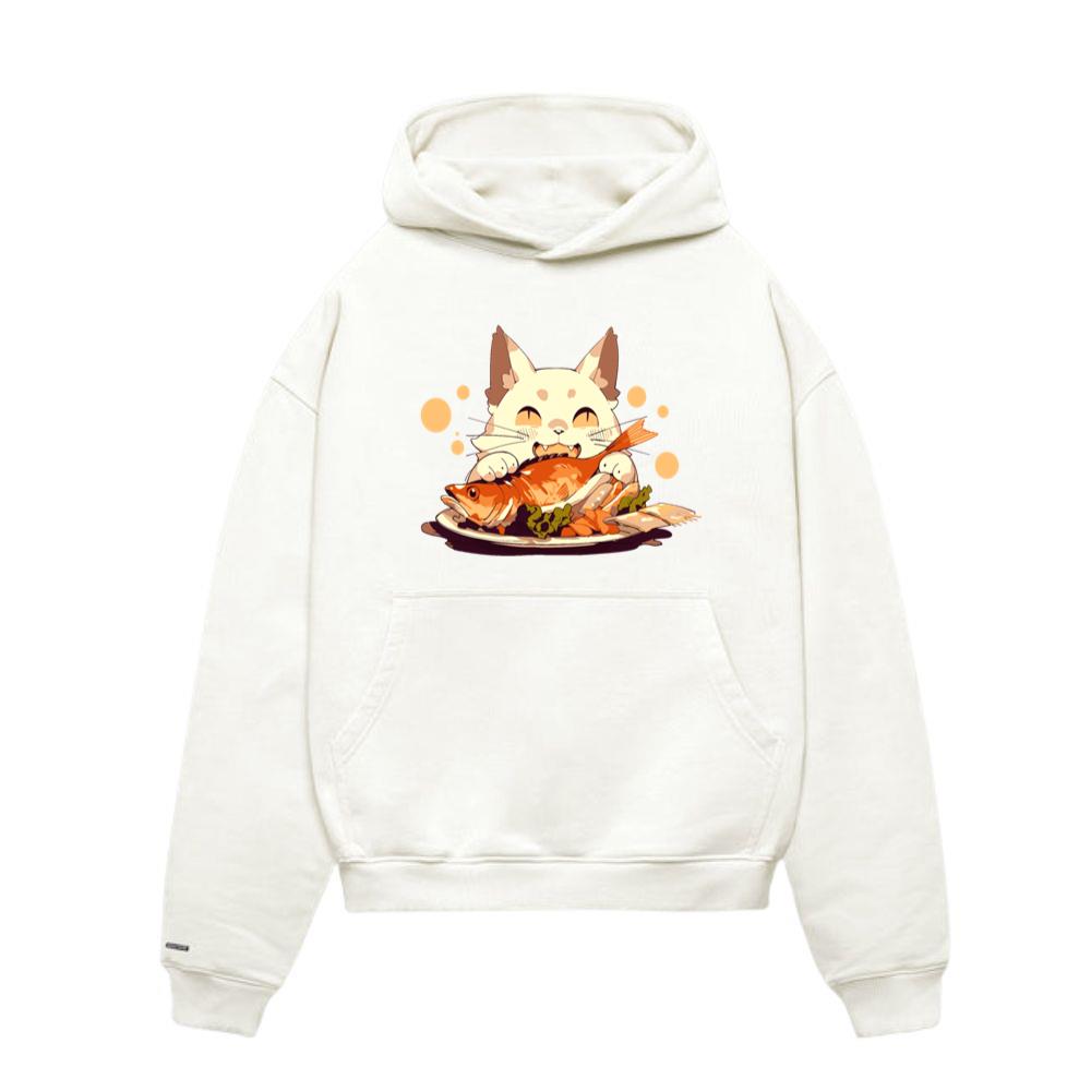 Cat Eating Fish Pet Animals and Food Lover Design
