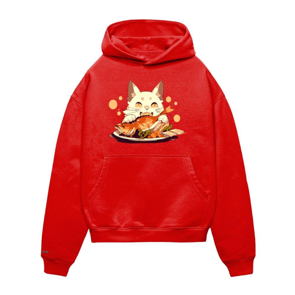 Cat Eating Fish Pet Animals and Food Lover Design