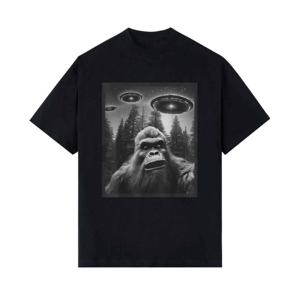CAT Funny Graphic Tee For Men Women Bigfoot Sasquatch Alien UFO T-Shirt 