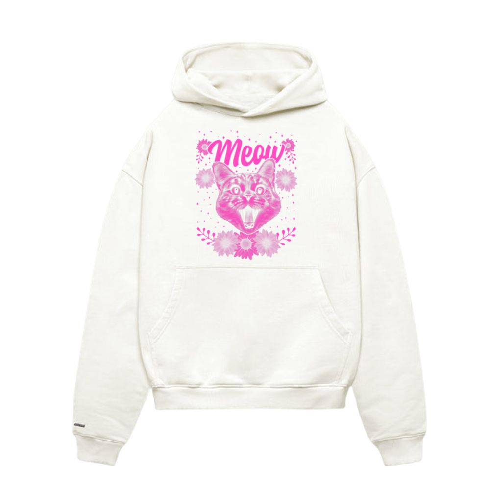 Cat Meow Lover Furry Animals 1980 Floral Hoodie