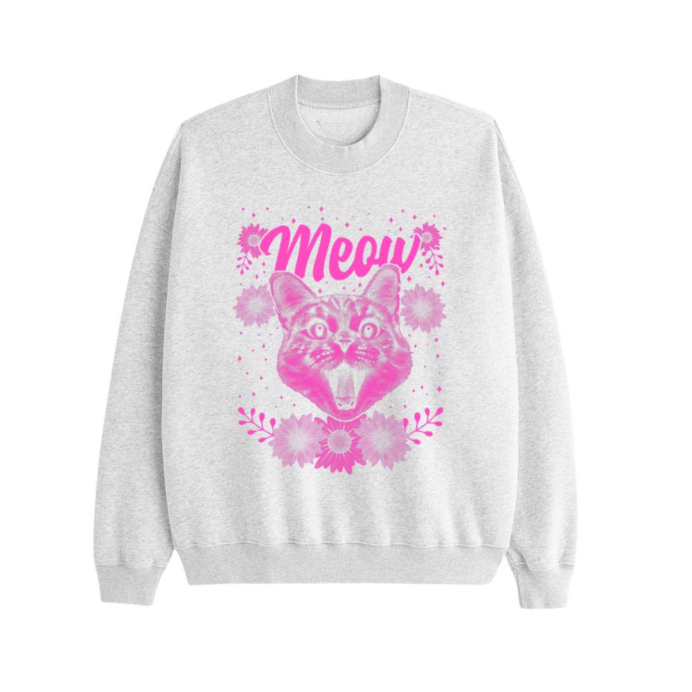 Cat Meow Lover Furry Animals 1980 Floral Sweatshirt