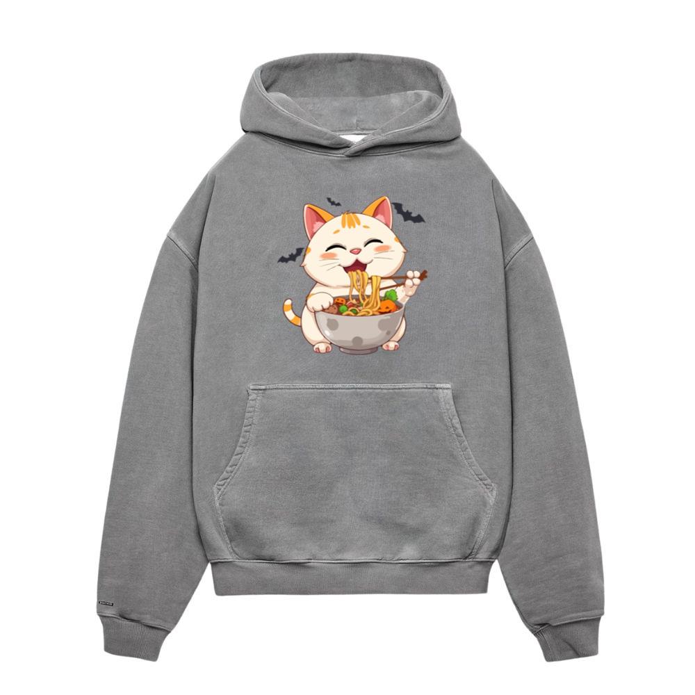 cat ramen Halloween anime kawaii neko eating noodl