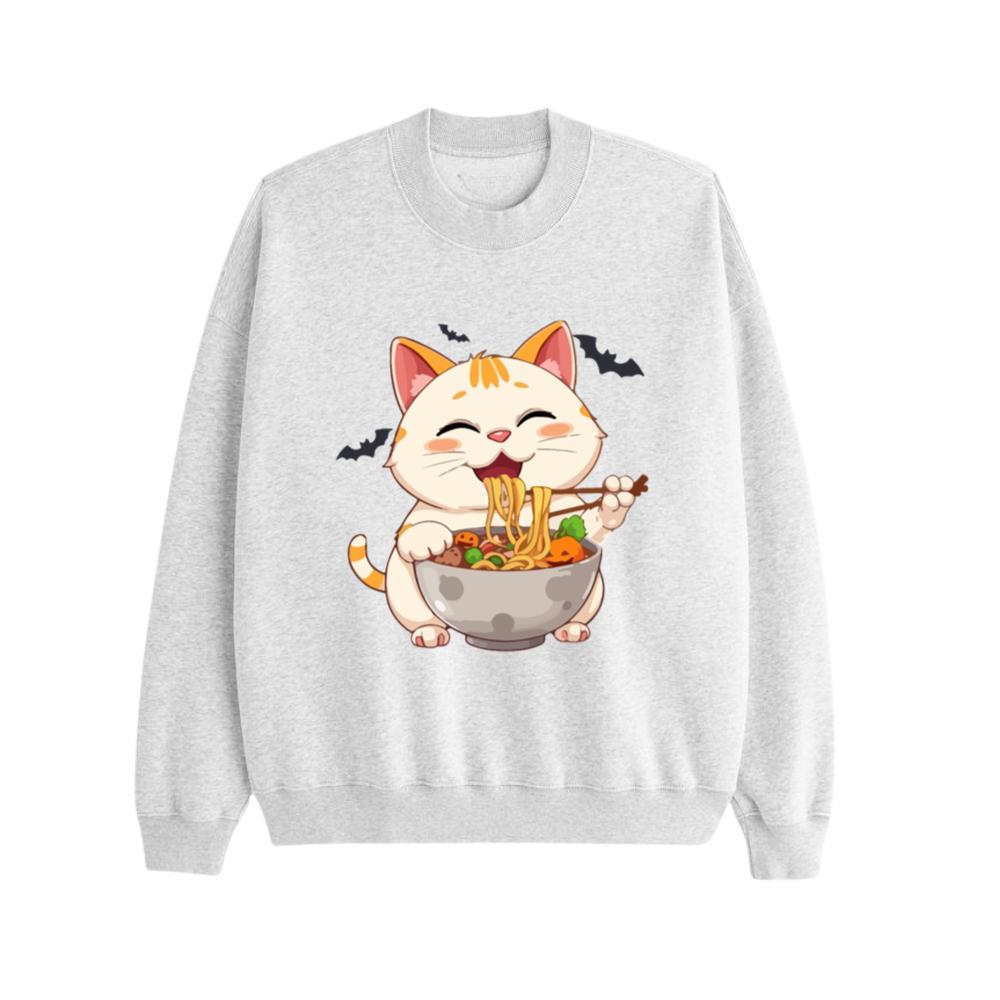 cat ramen Halloween anime kawaii neko eating noodl Sweatshirt