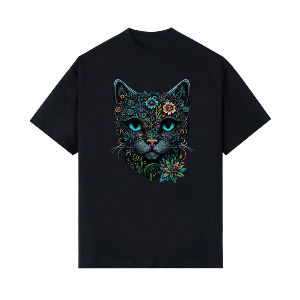 Cat Sugar Skull Flowers T-Shirt 
