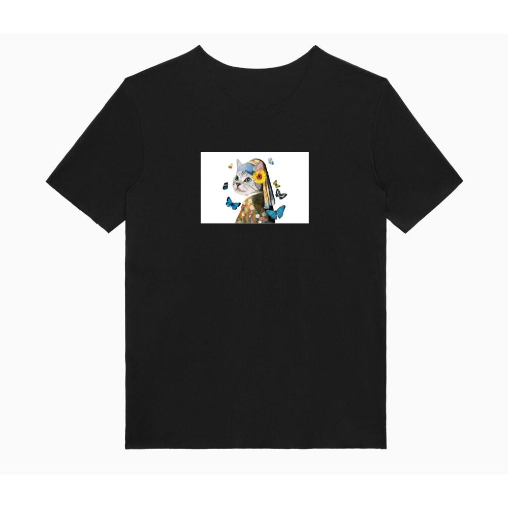 Cat with a Sunflower Earring TShirts Tickertaz