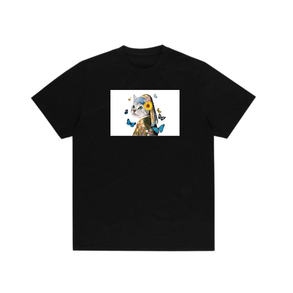 Cat with a Sunflower Earring TShirts Tetebi
