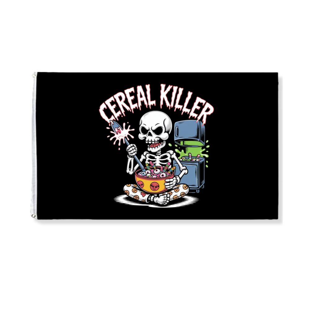 Cereal Killer Skeleton Funny Breakfast Design Flag