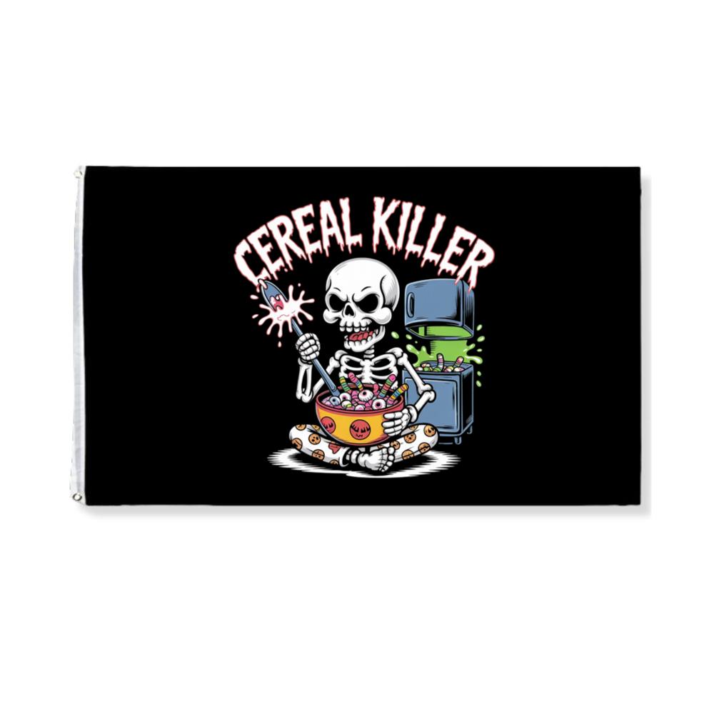 Cereal Killer Skeleton Funny Breakfast Design Flag