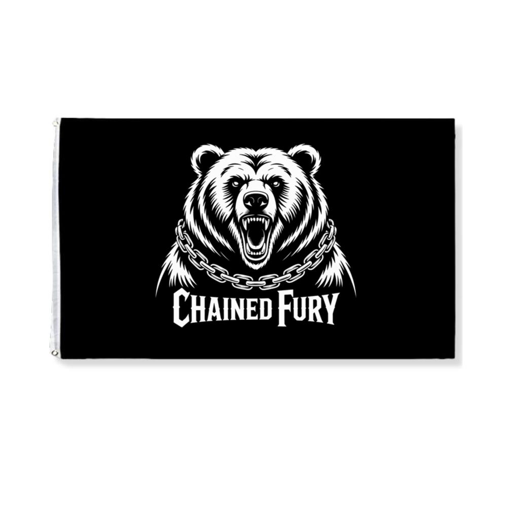 Chained Fury Angry Bear with Chains Ferocious Beast Graphic Flat