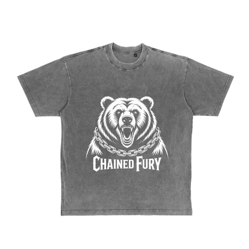 Chained Fury Angry Bear with Chains Ferocious Beast Graphic T-Shirt