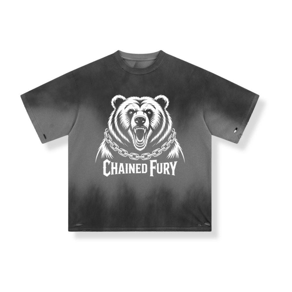Chained Fury Angry Bear with Chains Ferocious Beast Graphic T-Shirt