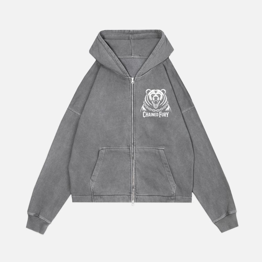 Chained Fury Angry Bear with Chains Ferocious Beast Graphic Zip Hoodie - Image 4