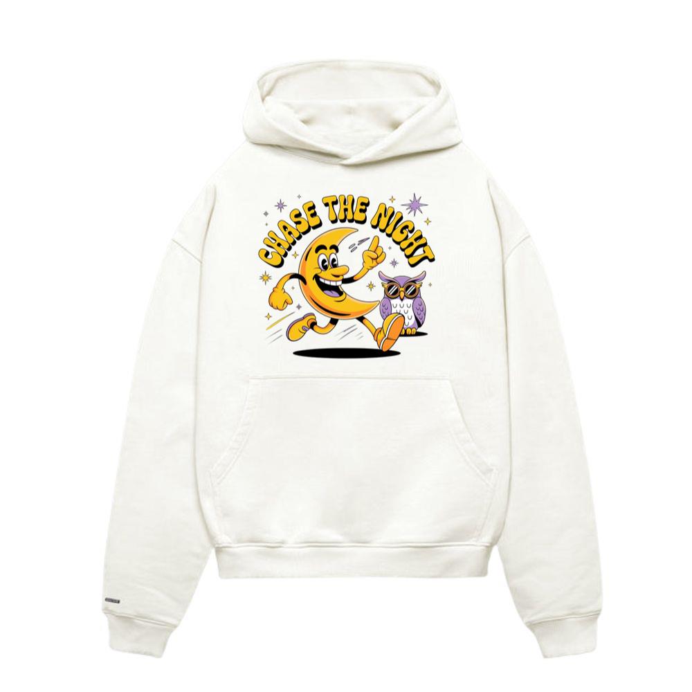 Chase The Night Cartoon Moon Running With Owl Hoodie
